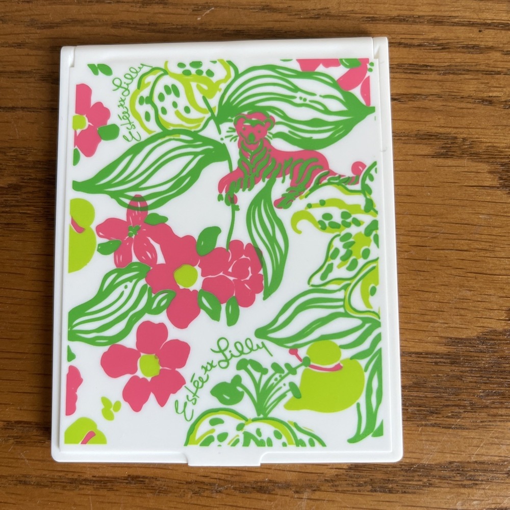 Estee Lauder X‎ Lilly Pulitzer Compact Mirror Pink Green Floral Purse Makeup